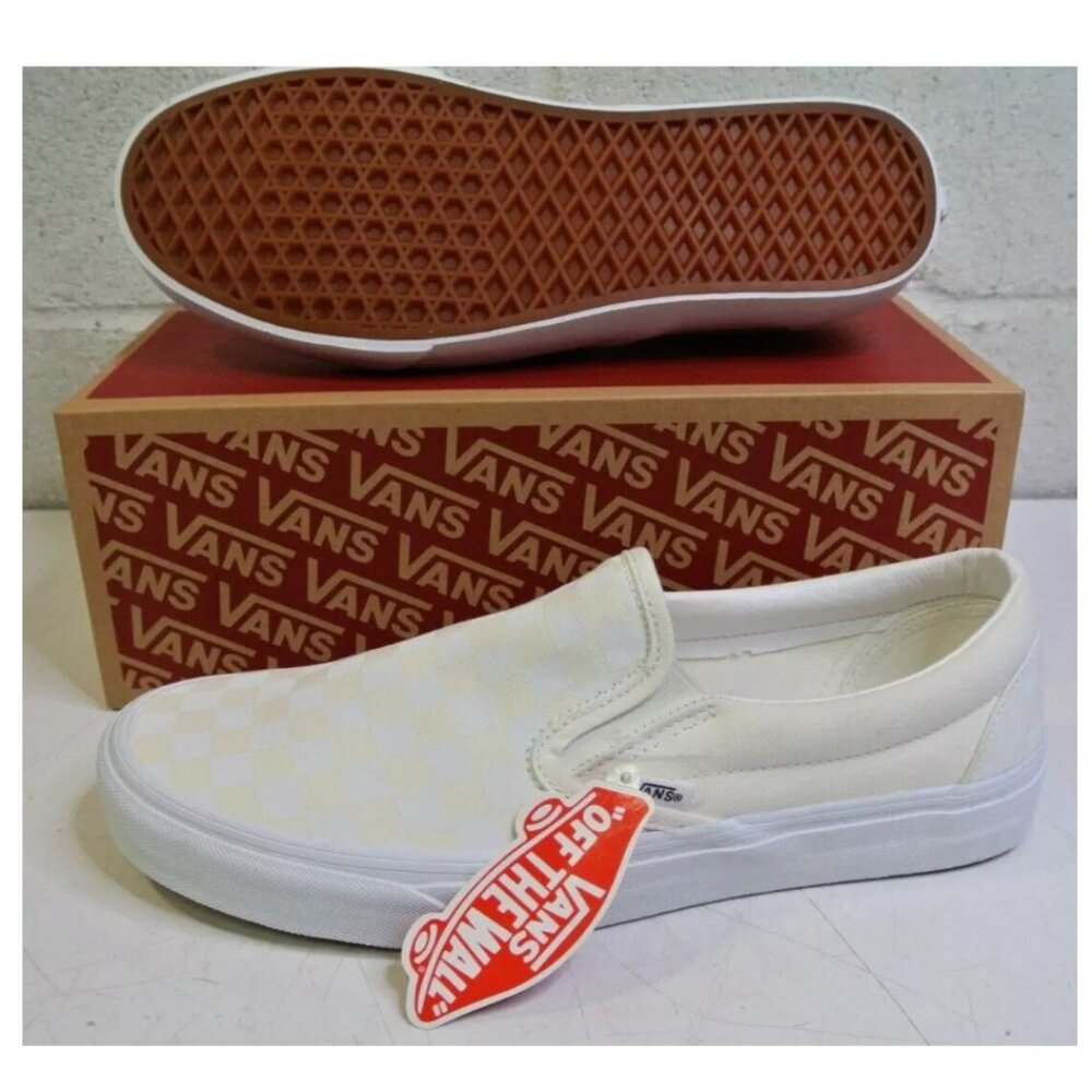 Vans VN000EYE Classic Slip On Checkered Shoes Cream - Ladies Sizes